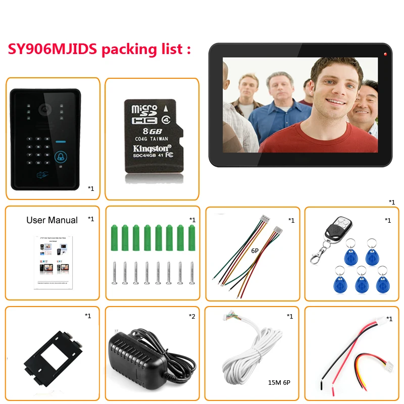 9 дюймов 900TVL RFID Пароль Запись видео домофон непромокаемый ночное видение с