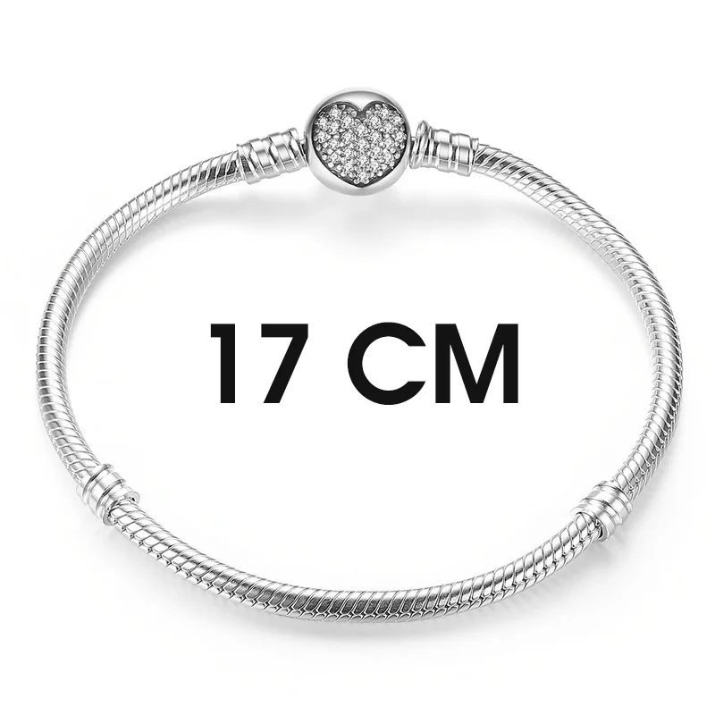 17CM Length BISAER, Настоящее серебро 925 пробы, Женский Змеиный браслет с цепочкой и бусинами& браслет для шармов, роскошные ювелирные изделия Pulseira WEUS902 - Окраска металла: 17CM Length