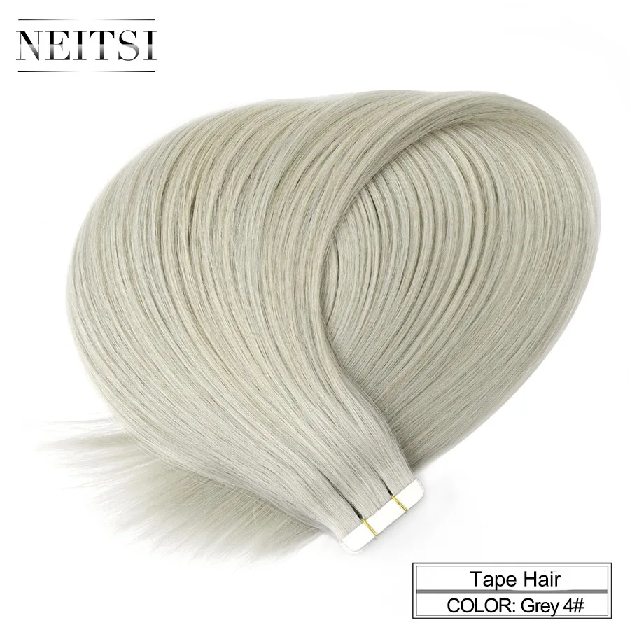 Grey4 Neitsi Remy, человеческие волосы для наращивания на ленте, двойные прямые волосы для наращивания, кожный Уток 1" 20" 2" 20 шт. 40 шт. на выбор - Цвет: Grey4