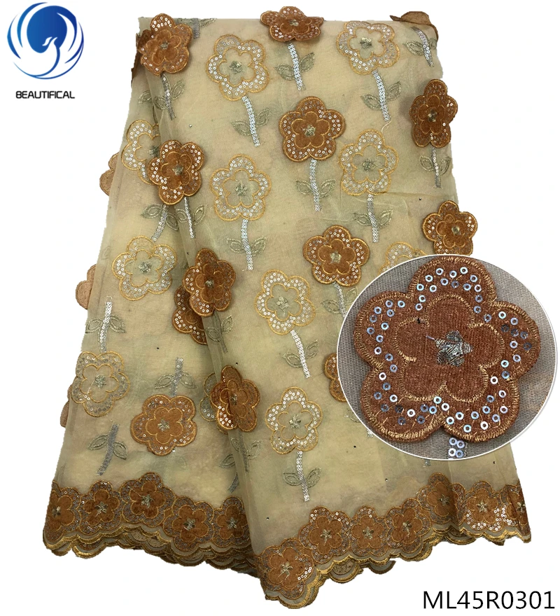 ML45R0301 BEAUTIFICAL нигерийская органза кружева нигерийская кружевная ткань с блестками Высокое качество африканские кружева материалы стили 5 ярдов ML45R03 - Цвет: ML45R0301
