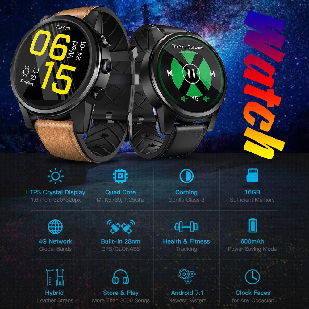 Смарт-часы для мужчин Zeblaze THOR 4 PRO 4G, 1,6 дюймов, с кристаллами, gps/ГЛОНАСС, 4 ядра, 16 ГБ, 600 мАч