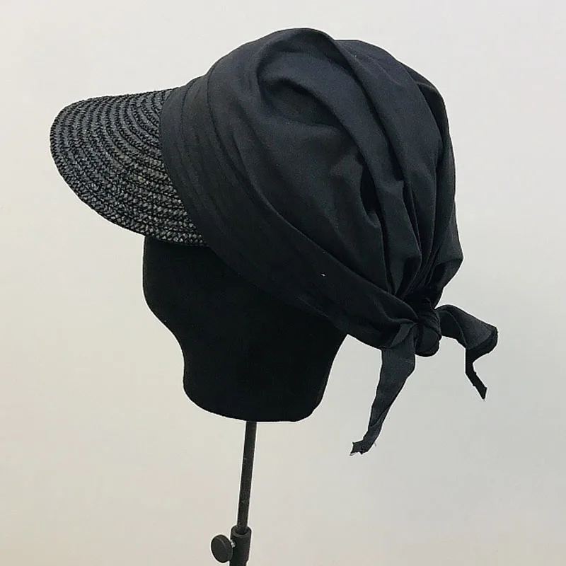 Женская Плетеная соломенная Кепка От Солнца Лоскутная дышащая тюрбан из хлопка