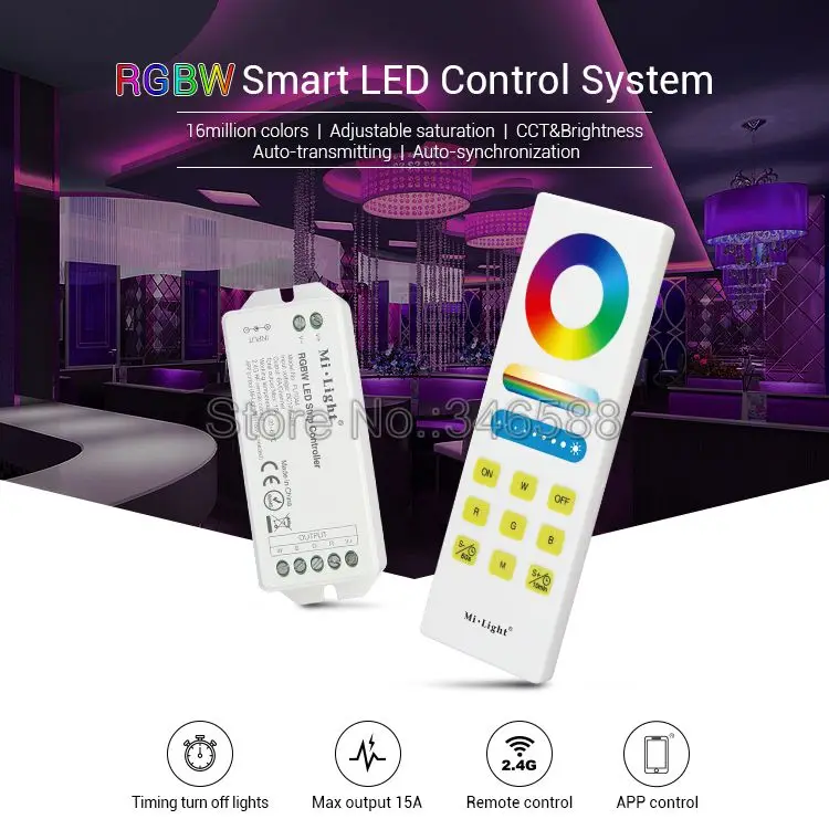 Светодиодная Mi. FUT044A RGBW Светодиодные ленты контроллер DC12V 24 V 6A/CH Max 15A с 2,4G Беспроводной полный сенсорный пульт дистанционного управления Wi-Fi Совместимость