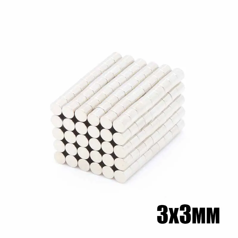 500 шт 3x3 мм неодимовый магнит редкоземельный маленький сильный Круглый постоянный 3*3 мм Электромагнит на холодильник оптом NdFeB никель магнитный