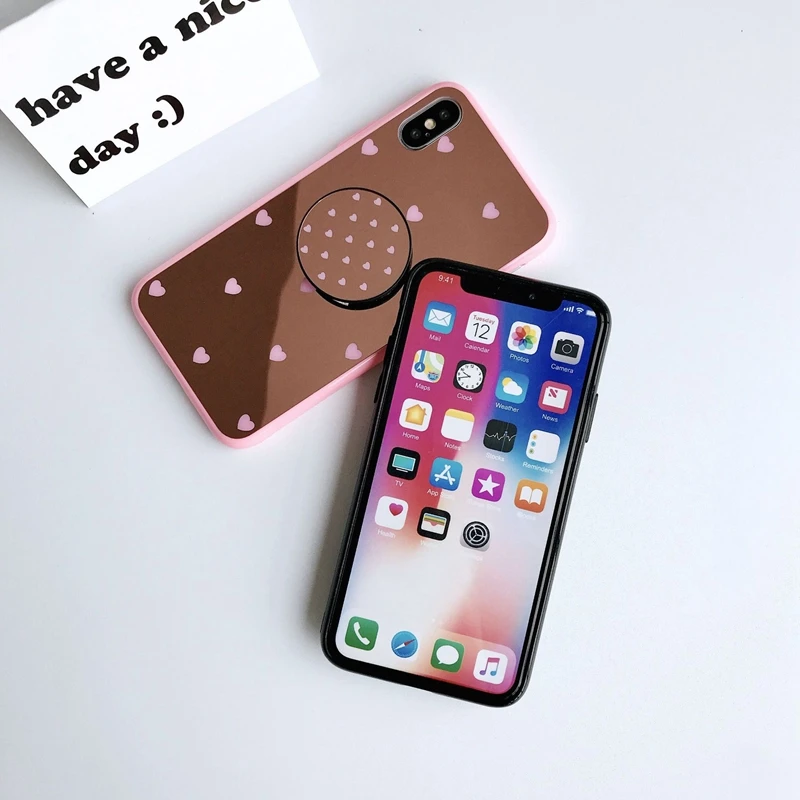 Ins mobile phone case with stand for iPhonexs max mirror 8/7plus anti-fall |
