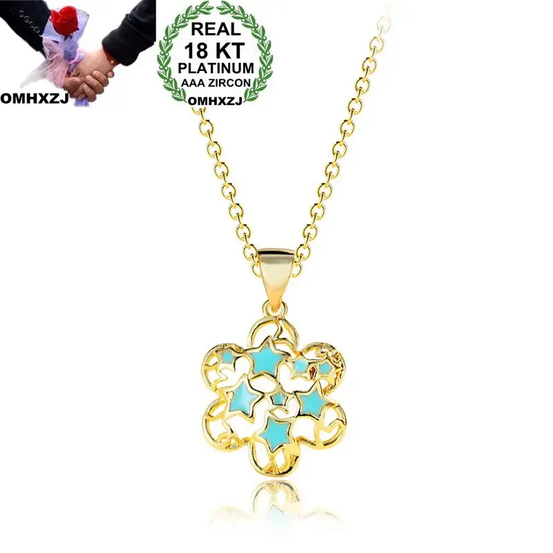 

OMHXZJ Wholesale Personality Fashion OL Woman Girl Party Wedding Gift Gold Blue Star AAA Zircon 18KT Gold Pendant Necklace NC138