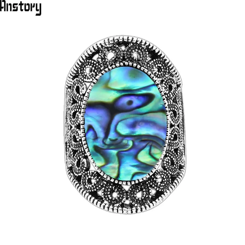 Овальный Shell Кольца для Для женщин цветочных растений антикварная посеребренные