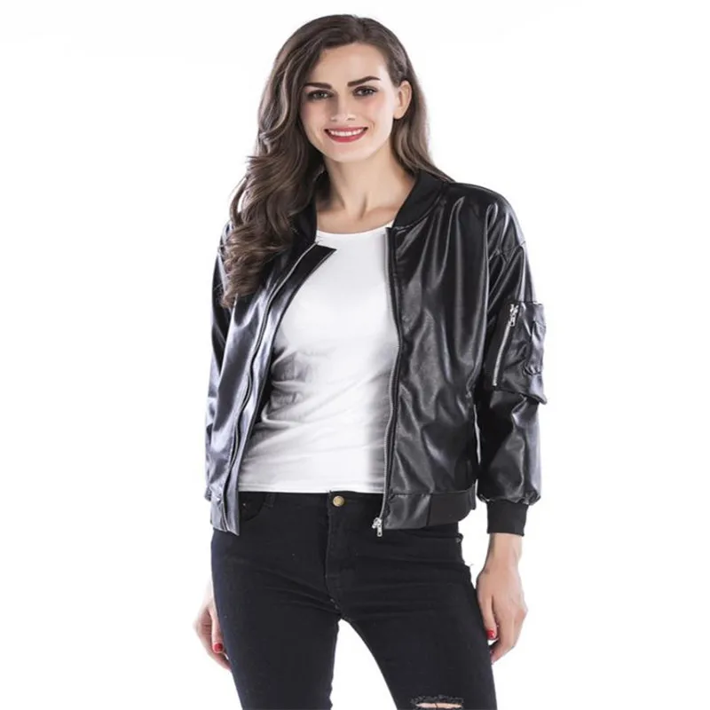 Европейская и американская Осенняя Женская куртка из искусственной кожи черная