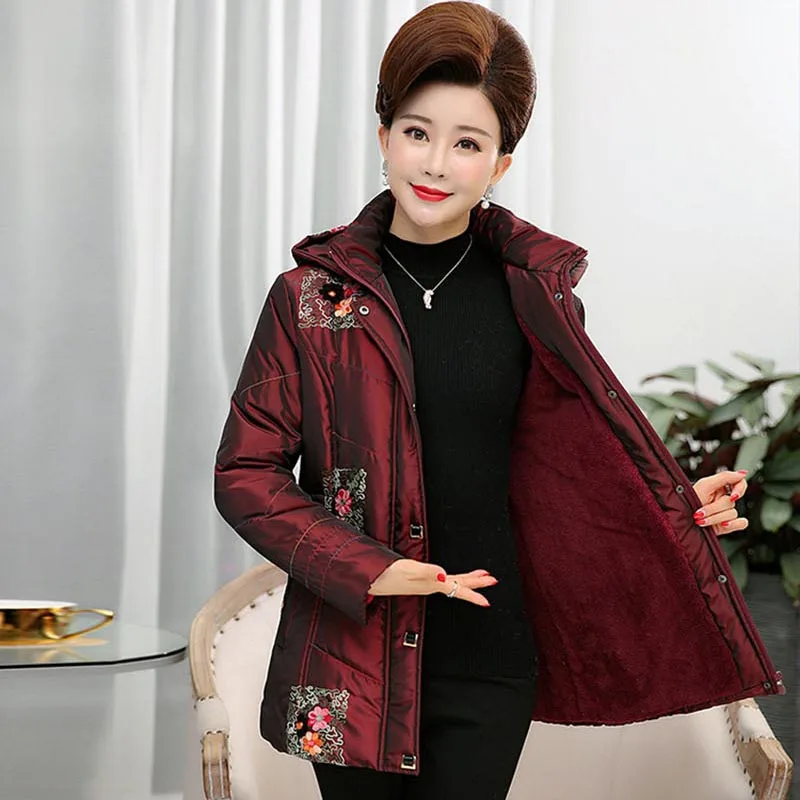 Женщины среднего возраста вниз хлопок новое зимнее пальто плюс кашемир pj638|down winter