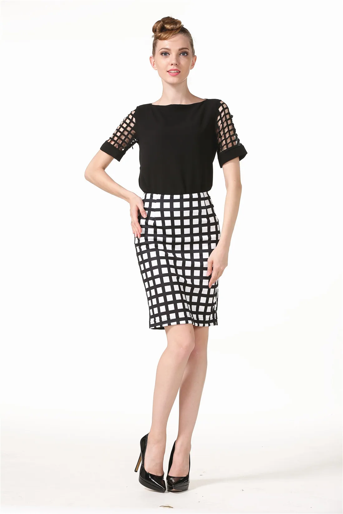 Faldas mujer moda Юбки Женская клетчатая юбка новая высокая талия модная юбка карандаш плюс размер saia