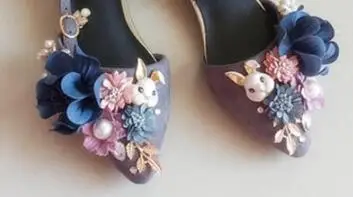 thick heel 2cm Пикантные женские туфли-лодочки с острым носком на высоком каблуке, украшенные милыми кроличьими цветами Летние босоножки на тонком каблуке женские модельные туфли Роскошные вечерние туфли - Цвет: thick heel 2cm