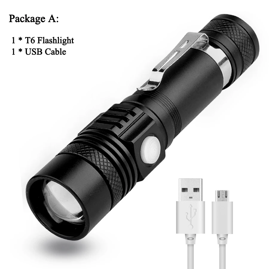No Battery Xml T6 USB перезаряжаемые высокомощные светодиодные фонари 18650 Водонепроницаемый Linterna светодиодный фонарь Zoom тактический фонарь лампа - Испускаемый цвет: No Battery