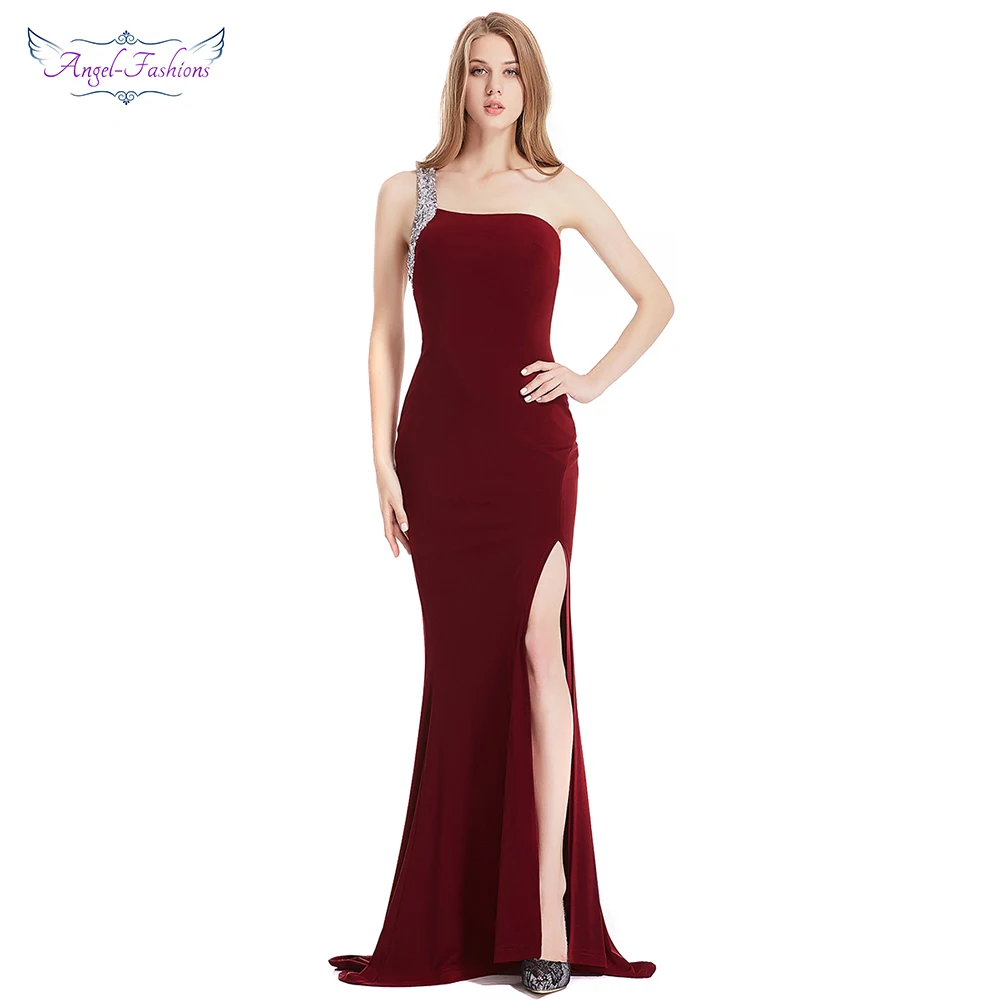 Angel Fashion торжественное платье на одно плечо с блестками разрезом открытая спина