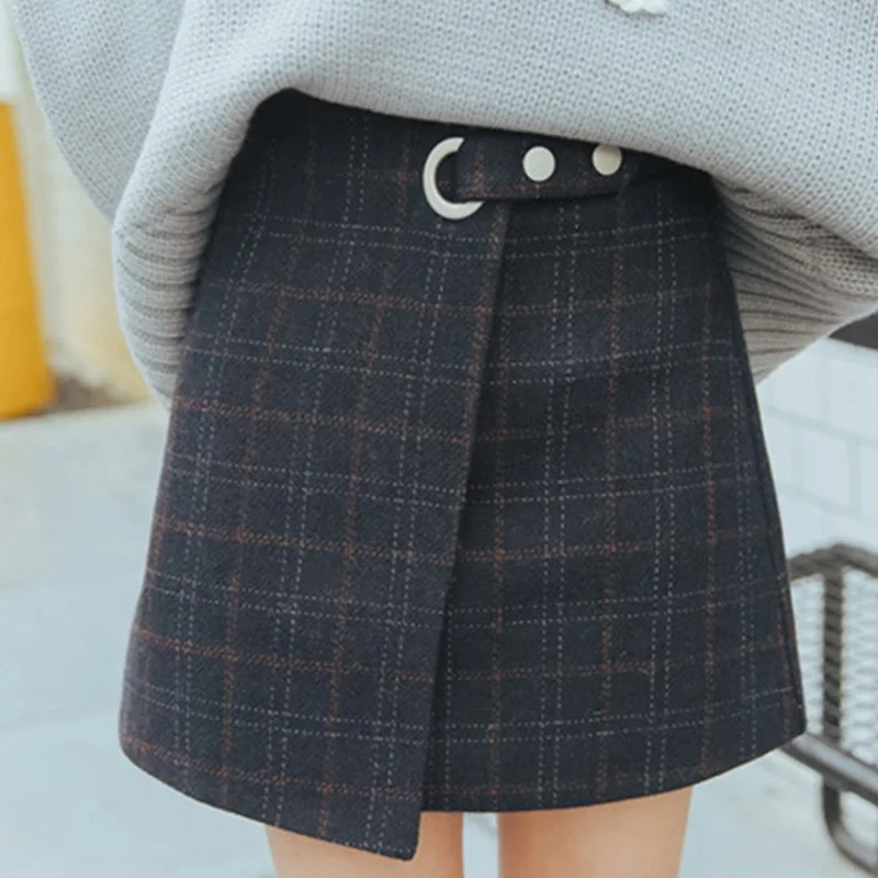 Фото Женские юбки осень и зима Harajuku утолщенная шерстяная клетчатая ретро юбка женские милые японские кавайные юбки для женщин №5
