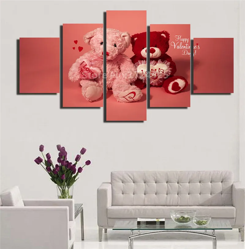 Картина на холсте с мишками День святого Валентина 5 панелей картинки для