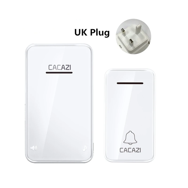 white UK Plug 1x1 Беспроводной дверной звонок с вилкой для ЕС, США, Великобритании, Австралии, без батареи, автономный, 200 м, IP 40, водонепроницаемый светодиодный светильник, беспроводной звонок, 1, 2 кнопки и приемник - Цвет: white UK Plug 1x1