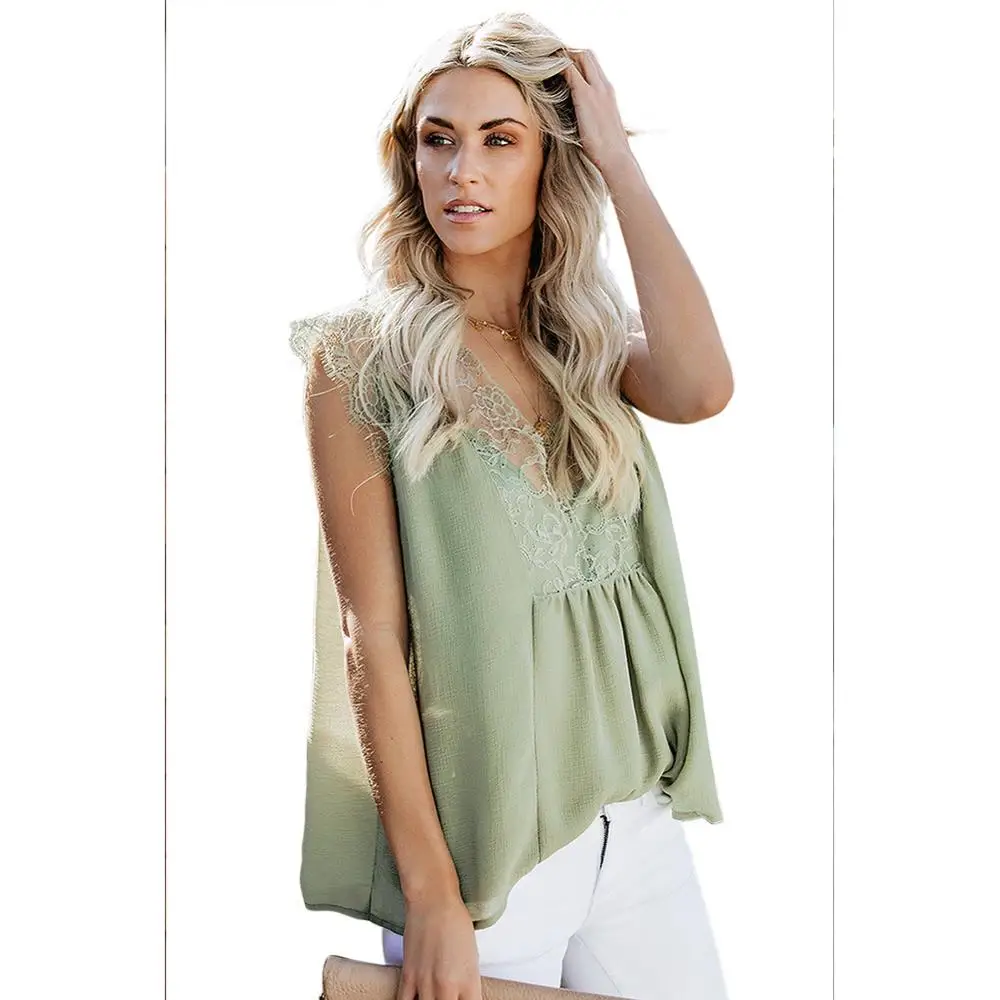 Женский кружевной плиссированный жилет с V образным вырезом|Футболки| |