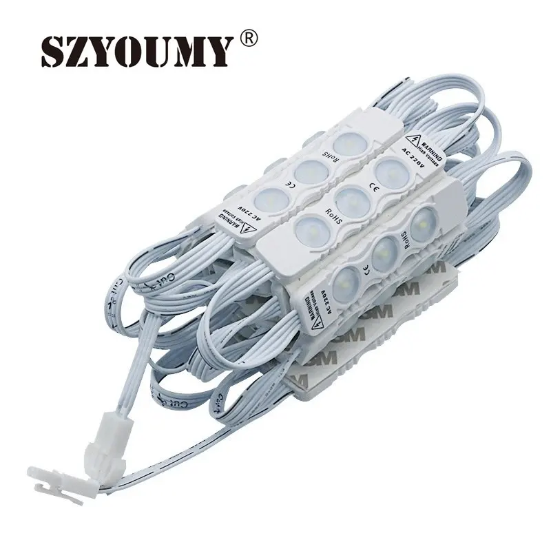 SZYOUMY 220V LED Module SMD 2835 3LEDs 6 LEDS Injection Lens IP66 Waterproof For Advertisement Lighting Sign Box Showcase | Лампы и