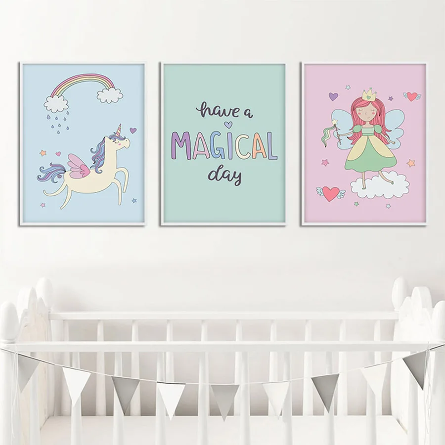 Ангел Единорог Холст плакат для детской цитаты Простой Настенный художественный