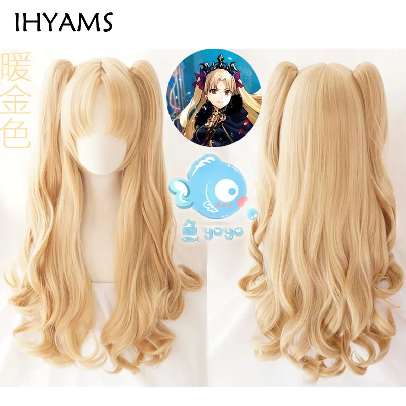 FGO Fate Grand Order Ereshkigal Cosplay Wig Servant Lancer Chip Ponytails Blond Synthetic Hair + Wig Cap