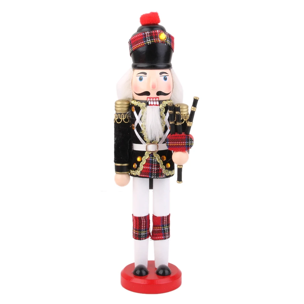 

High Quantity Kids Hand Painted Wooden Nutcracker with Bagpipes Puppet Action Figures Christmas Gift Decoration Toys for Child