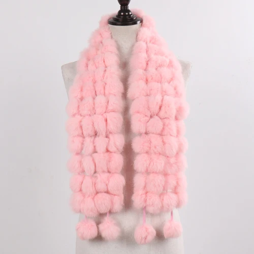 pink New Winter Women Real Rabbit Fur Scarf Natural Warm Rabbit Fur Muffler Girl Fashion Knitted Genuine Rabbit Fur Scarves - Color: pink
