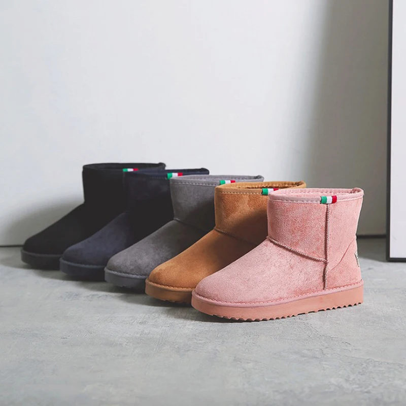 Женские ботинки 2018 Зимние Модные женские зимние на плоской подошве из флока