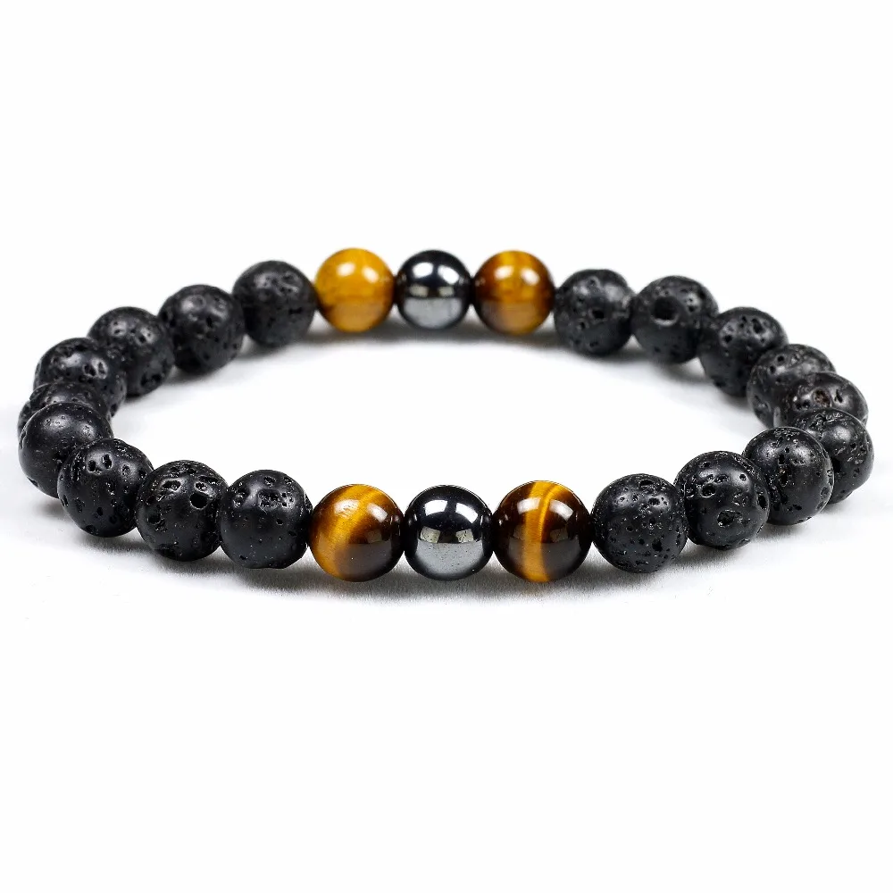 Новый популярный черный браслет из лавы с тигровым глазом 8 мм каменные бусины