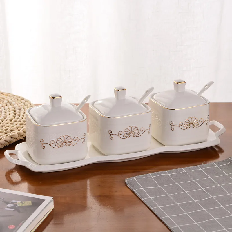 Костяные фарфоровые квадратные банки для приправ Креативные кухонные