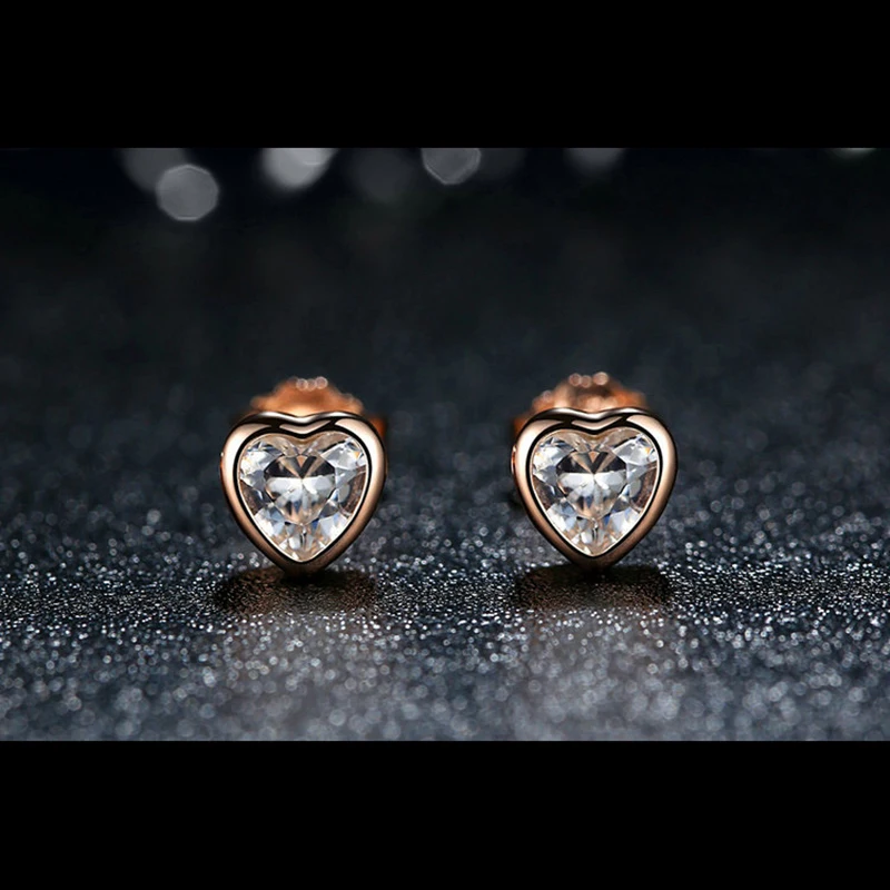 100% 925 Sterling Silver Heart Clear CZ Stud Earrings For Women for Woman Female Zircon Brincos Fashion Jewelry Gift | Украшения и