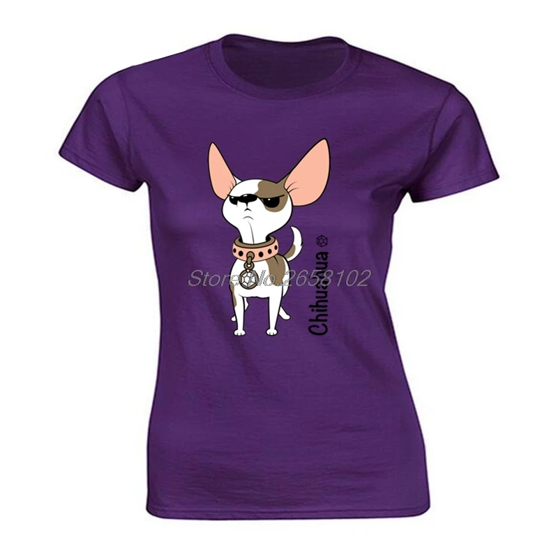 purple Милый принт чихуахуа, летние футболки, Женская хлопковая футболка с коротким рукавом, Повседневная футболка в стиле хип-хоп для девочек, Harajuku, уличная одежда для фитнеса - Цвет: purple