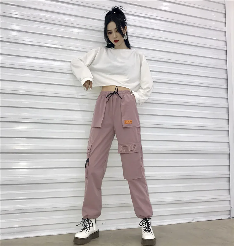 Женские свободные брюки в стиле Харадзюку повседневные с несколькими карманами
