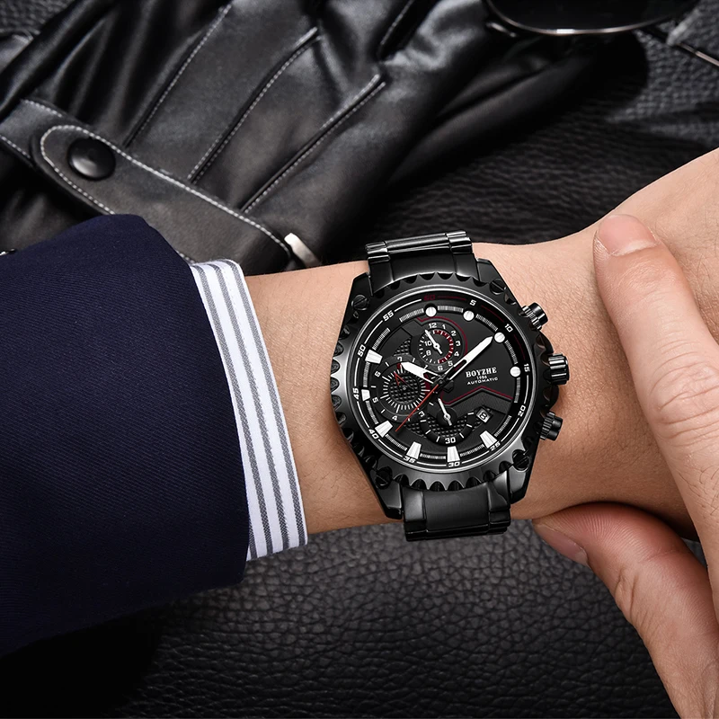 

BOYZHE Men Automatic Mechanical Watch Business Luxury Brand Stainless Steel Waterproof Sport es Relogio Masculino