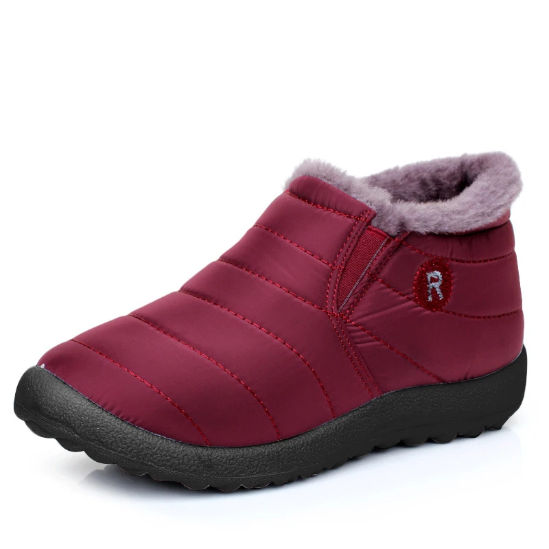 women red boots 2 Merkmak/Мужская зимняя обувь; однотонные зимние ботинки; теплые водонепроницаемые лыжные ботинки с плюшевой подкладкой; Новая мода года; Размеры 35-47 - Цвет: women red boots 2