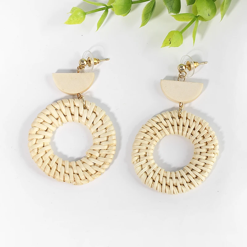2018 Винтаж серьги ручной работы для Для женщин Деревянные соломы плести из