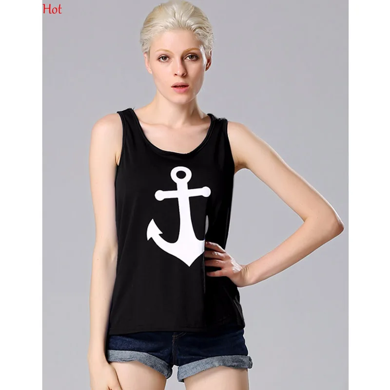2018 топы на бретелях с рисунком якоря женская одежда футболка без рукавов бантом