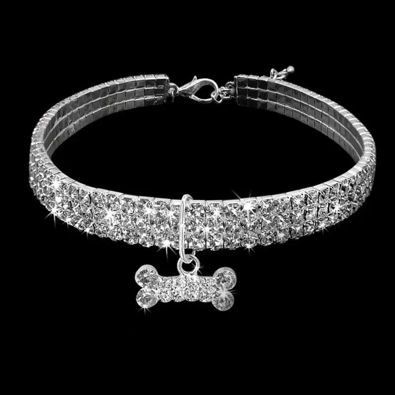 White Beautiful Alloy Bling Rhinestone Dog Necklace Collar Pendant for Pet Puppy small dogs party decor - Цвет: White