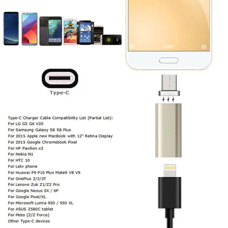 Магнитный адаптер Lightning для Micro usb type C для Android S8 S7 LG