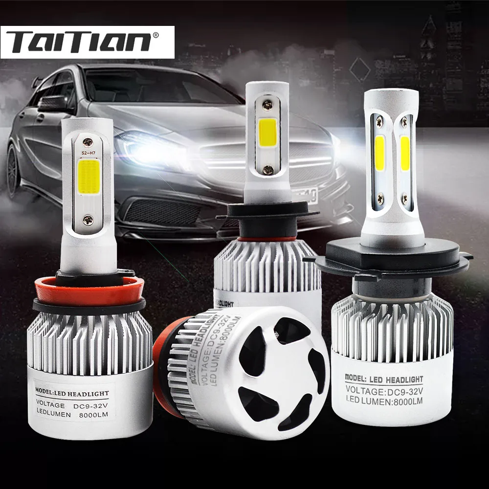 Taitian 2 шт. 72 W фары для 8000LM 6500 K COB 12 V светодиодные вывески H7 turbo H4 Авто H1 H3 h11