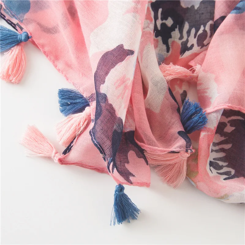 

Women Viscose Scarf Large Florals Print Foulard Long Shawls Soft Pink color Blanket Wrap NEW [3547]