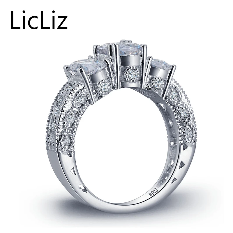 LicLiz 925 Sterling Silver Zircon Big Oval Stone Ring Women Micro Pave Cubic Eternity Rings Bang CZ Cocktail LR0489 | Украшения и