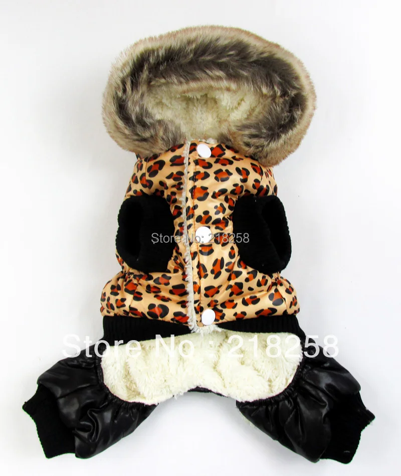 Дешево Пальто с леопардовым узором, толстое теплое, домашние питомцы, собаки, зимняя, комбинезон, одежда для маленьких собак Цена Пальто с леопардовым узором, толстое теплое, домашние питомцы, собаки, зимняя, комбинезон, одежда для маленьких собак