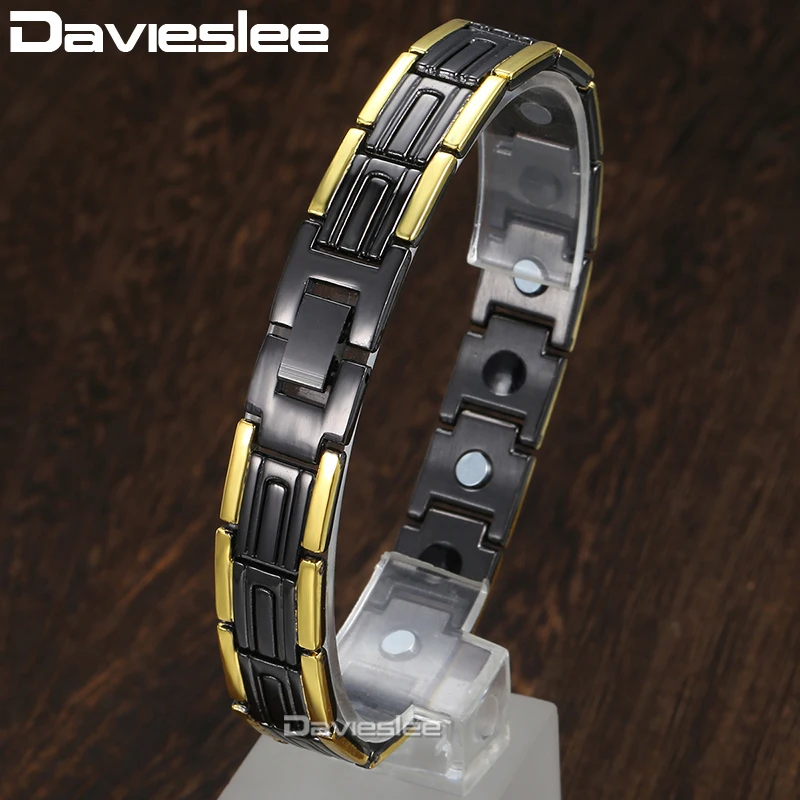 Davieslee энергии магнитный браслет для Для мужчин женский черный золото