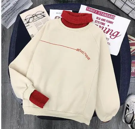 Осенняя Женская толстовка с капюшоном в Корейском стиле Ulzzang Harajuku лоскутный шерстяной пуловер свитшоты Женские флисовые толстовки с длинными рукавами - Цвет: see chart