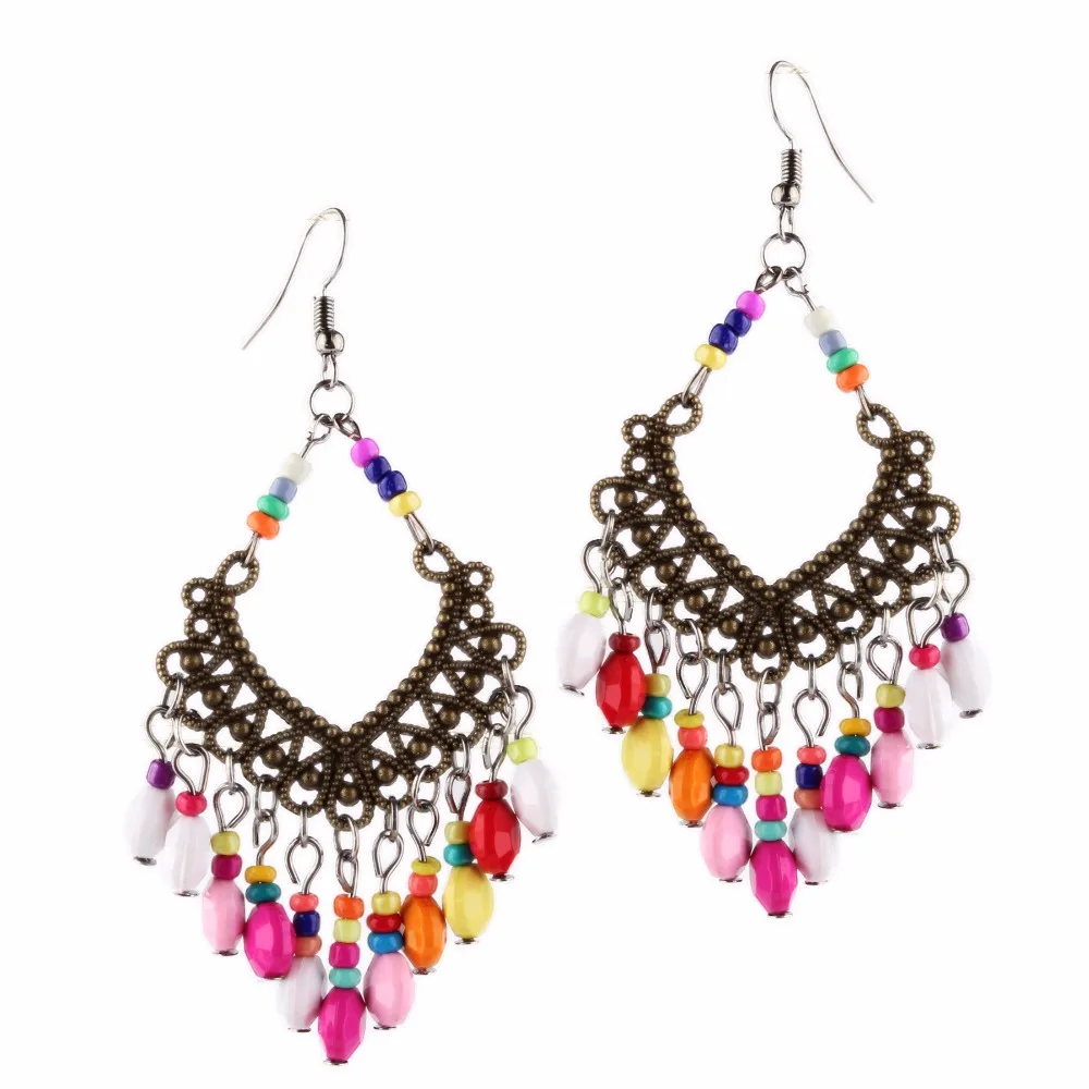 Винтаж чешские бусины кисточкой Серьги для Для женщин Золото сплава цвета полые