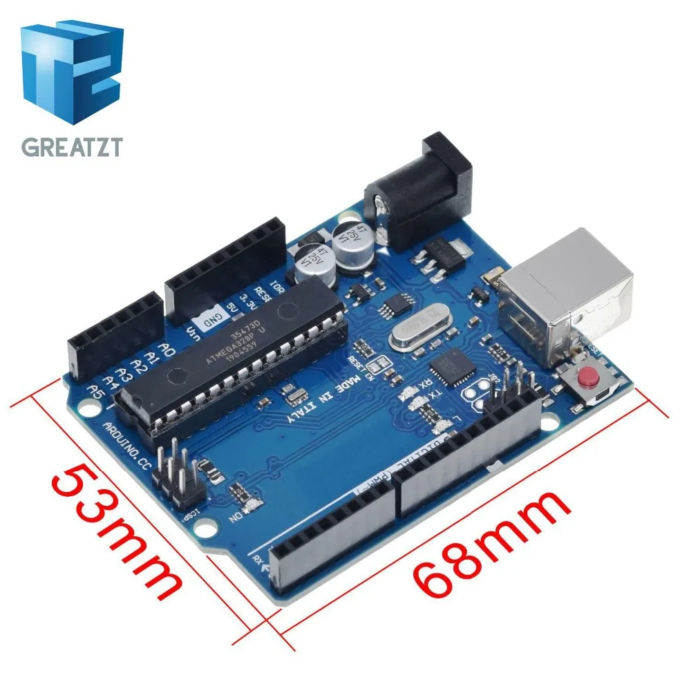 GREATZT 1 Комплект UNO R3 официальная коробка ATMEGA16U2+ MEGA328P чип для Arduino UNO R3 макетная плата+ USB кабель