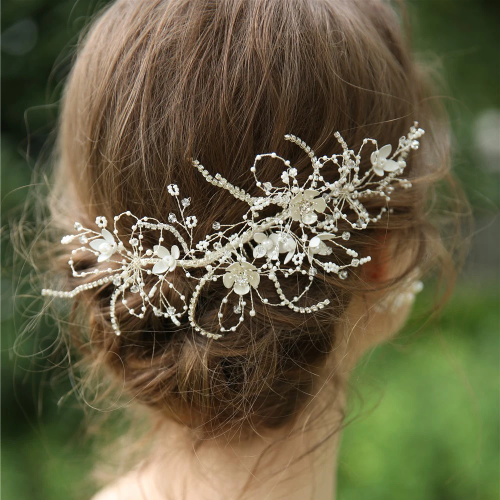 

Antique Silver Bridal Hair Jewelry Handmade Floral Hair Comb Wedding Hair Accessories Brides Headpiece 2019