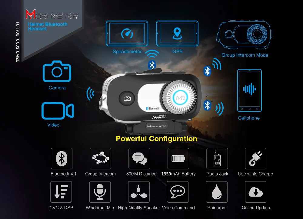 M1 Pro мотоциклетный шлем Bluetooth Интерком Мото шлем гарнитура с 1080P видео рекордер камера интерфон Intercomunicador