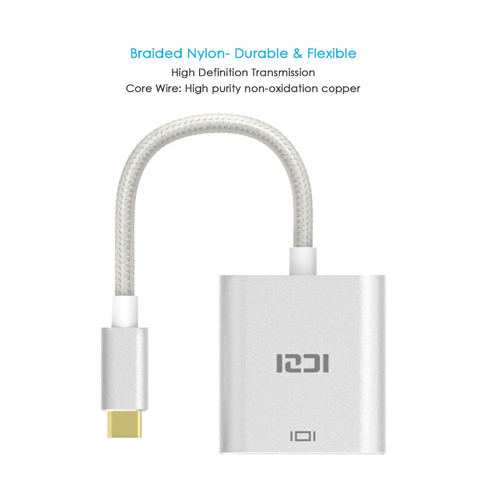 ICZI type C (USB 3 1 и Thunderbolt порта совместимый) USB адаптер VGA 1080P АЛЮМИНИЕВЫЙ корпусный