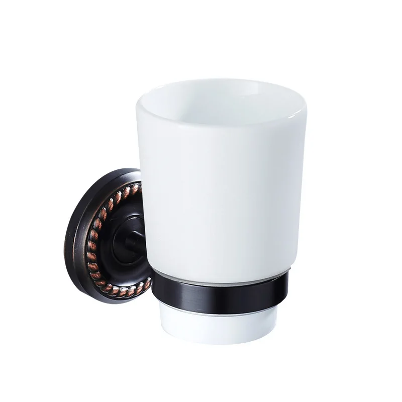 

Free shipping Classic Retro black bronze copper bathroom single tumbler holder with ceramic cup round base 9901
